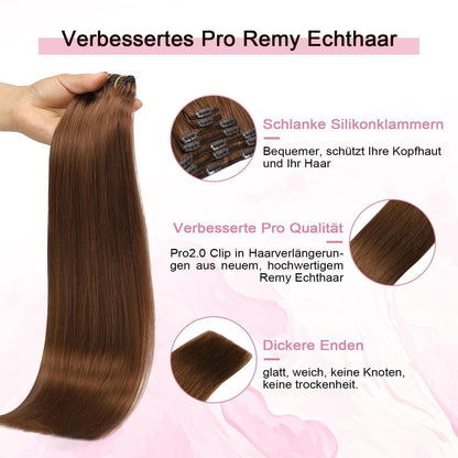Clip-in Haarverlängerung Echthaar Rotbraun #33 – 50cm