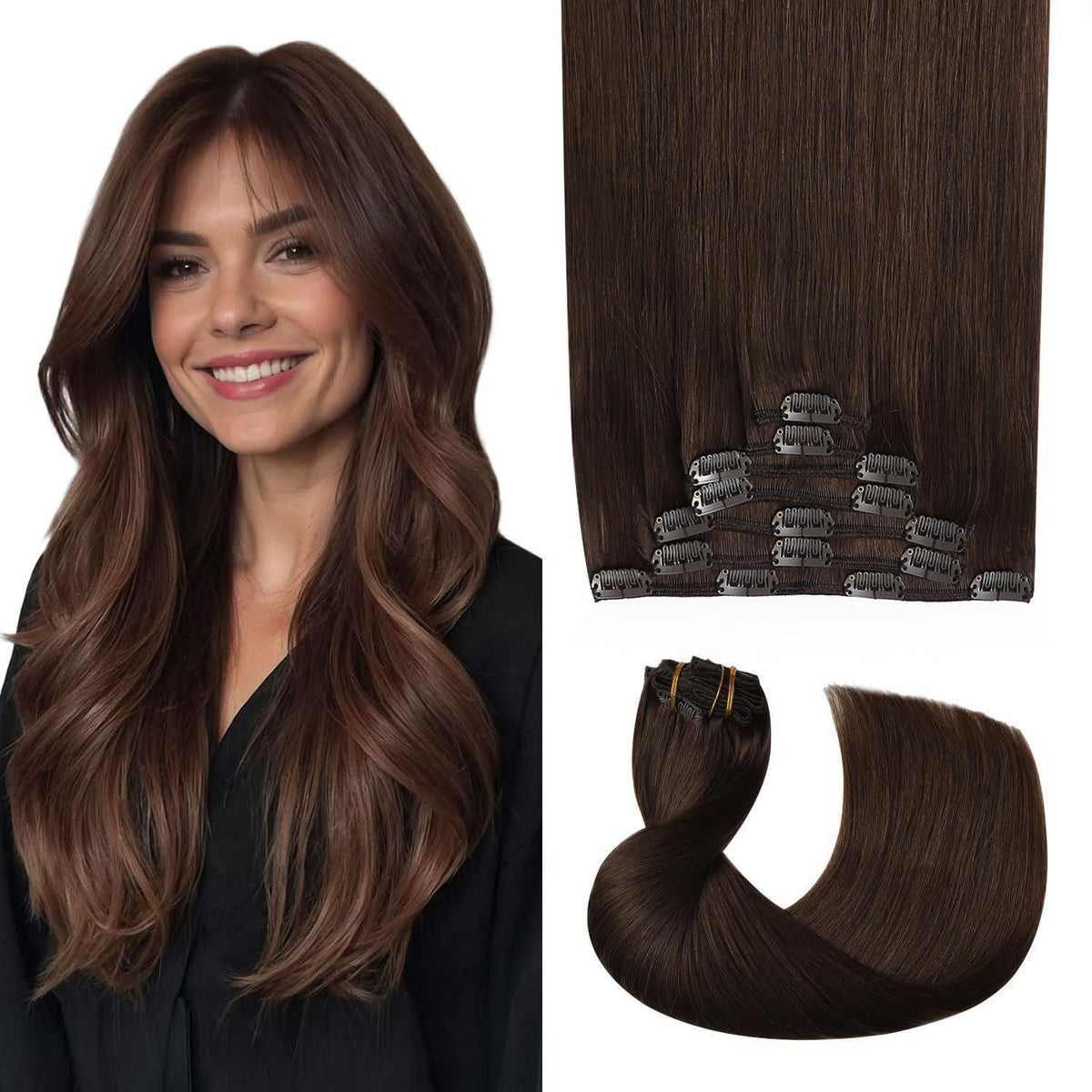 Remy Clip-in Haarverlängerung #4 Mittelbraun 45cm Echthaar