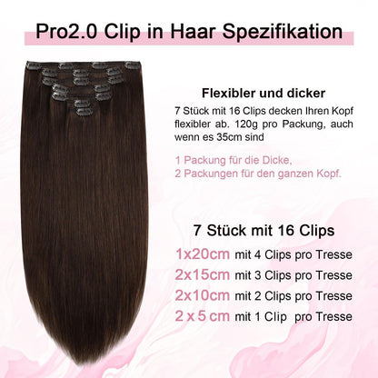 Remy Clip-in Haarverlängerung #4 Mittelbraun 45cm Echthaar