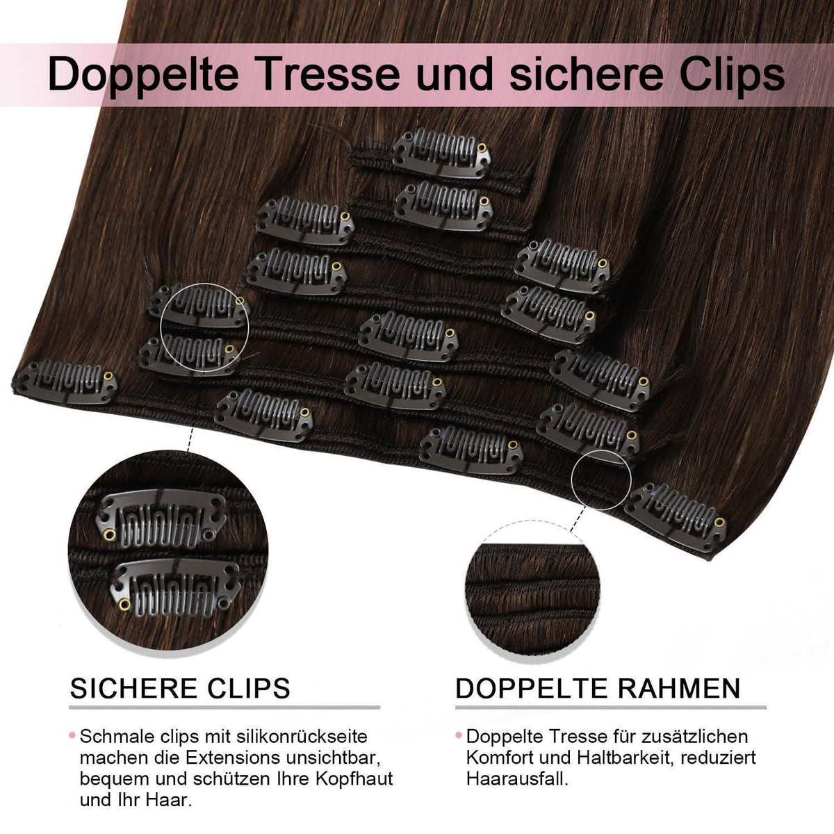 Remy Clip-in Haarverlängerung #4 Mittelbraun 45cm Echthaar
