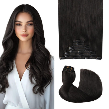 Clip-in Haarverlängerung Echthaar #1B Schwarz 45cm 120g