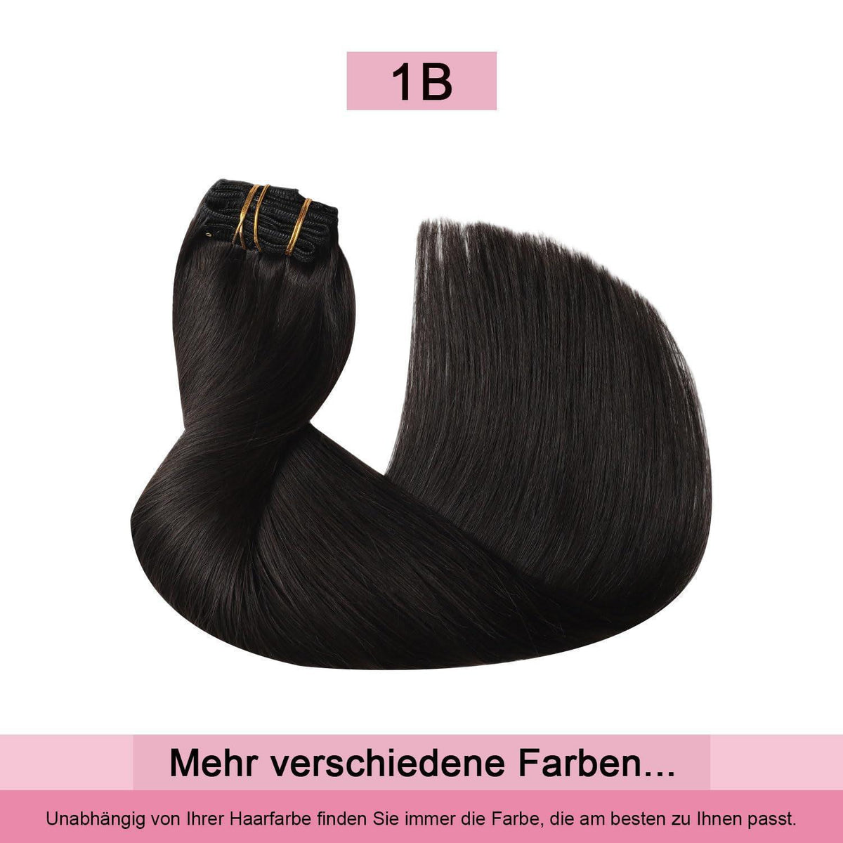 Clip-in Haarverlängerung Echthaar #1B Schwarz 45cm 120g