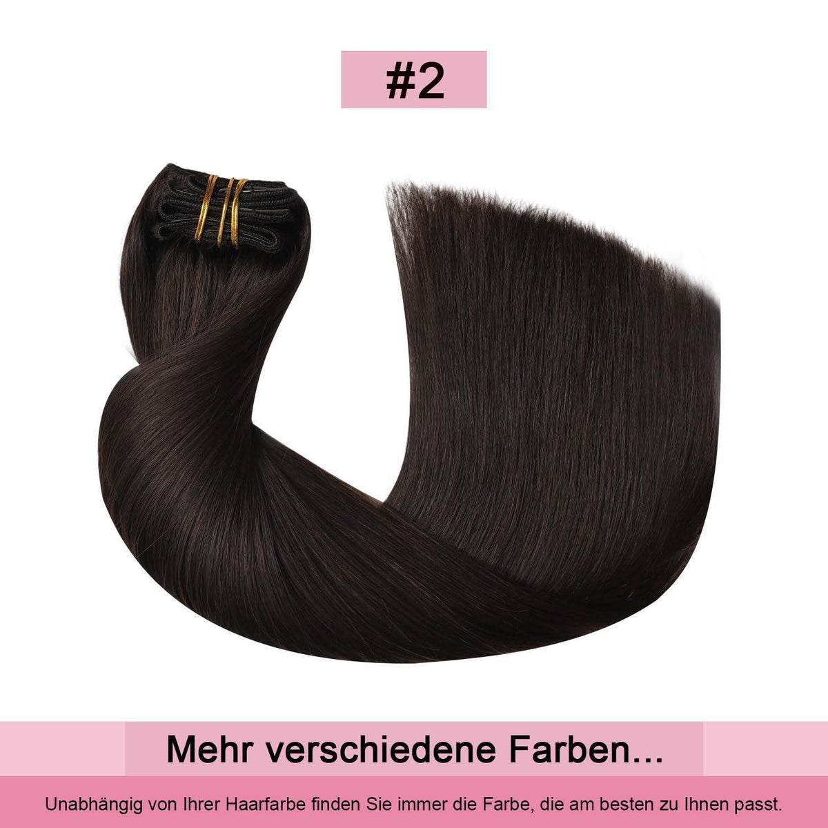 Clip-in Haarverlängerung Echthaar Dunkelbraun #2 – 35cm