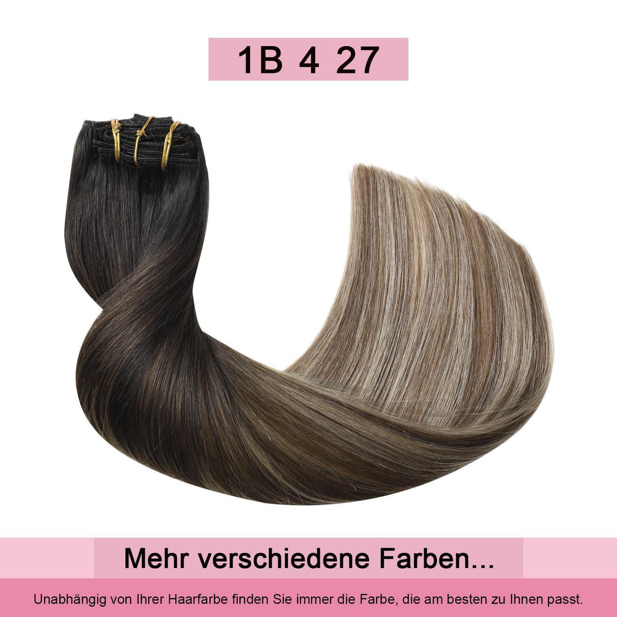 Remy Echthaar Clip-Ins #1B/4/27 Balayage 40cm
