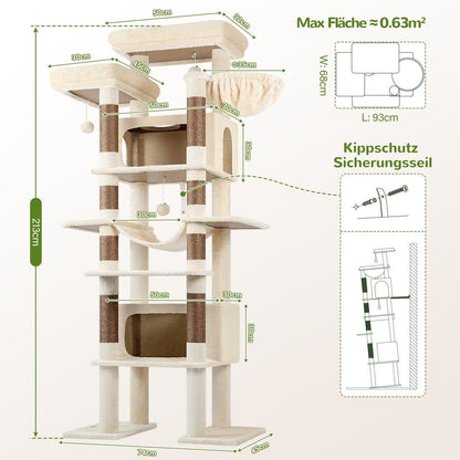 XXL Kratzbaum für Große Katzen – 213 cm, Stabil & Beige