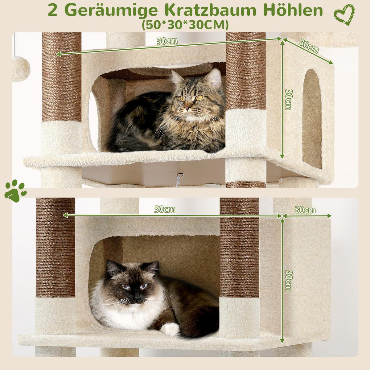 XXL Kratzbaum für Große Katzen – 213 cm, Stabil & Beige