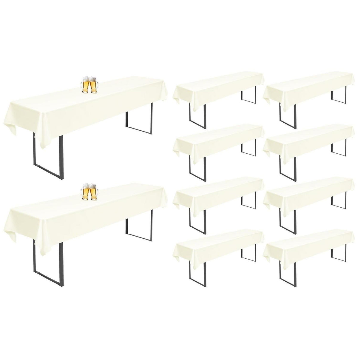 10x Biertisch Tischdecke Elfenbein 260x110cm – Waschbar & Langlebig