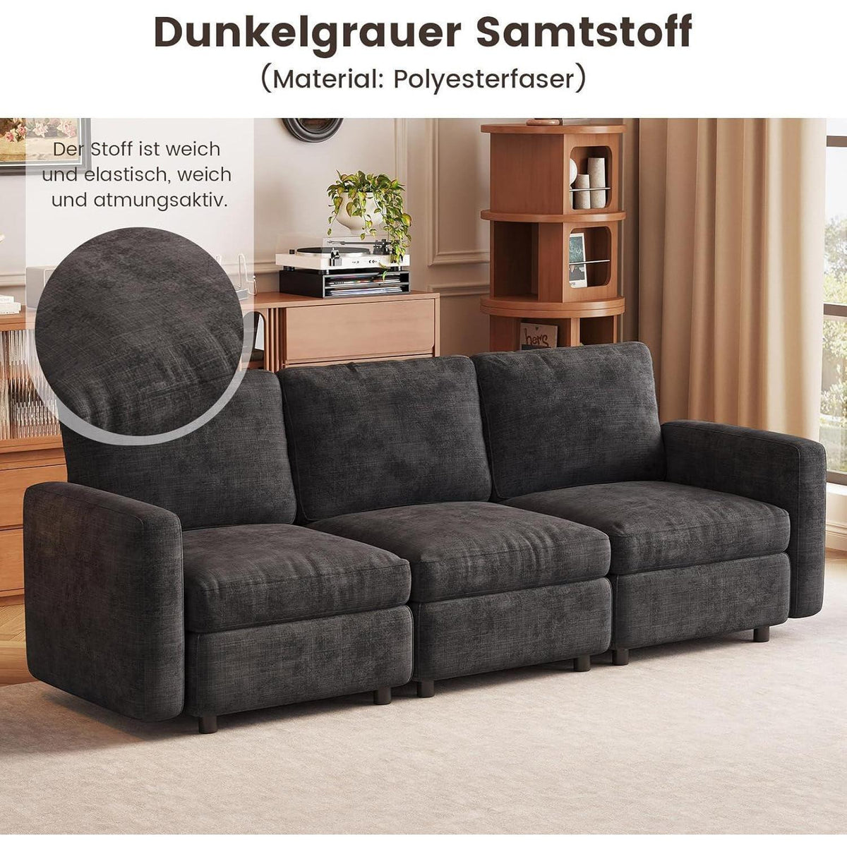 Modulares Samtsofa mit Stauraum – Flexibel & Komfortabel