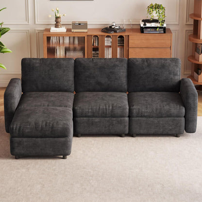 Modulares Samtsofa mit Stauraumhocker – 4-Sitzer Couch