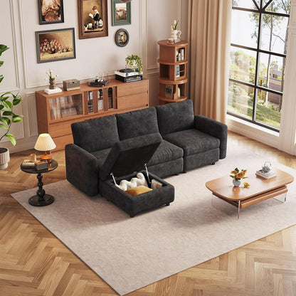 Modulares Samtsofa mit Stauraumhocker – 4-Sitzer Couch