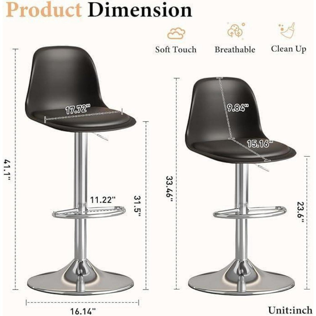 Modernes Barhocker-Set (4x Schwarz) – Höhenverstellbar & Drehbar