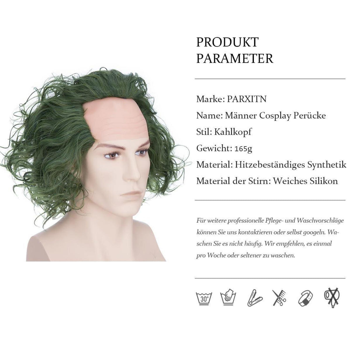 Dunkelgrüne Glatze Perücke – Cosplay & Halloween Kostüm