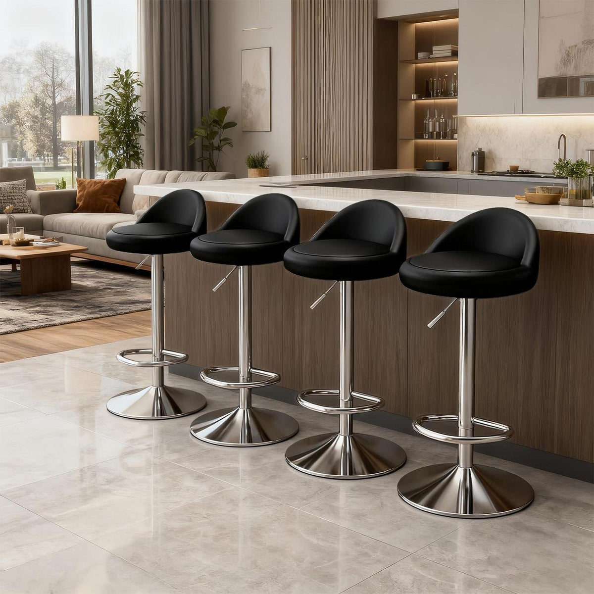 Barhocker-Set 4er-Pack, Dreh- & Höhenverstellbar, Schwarz