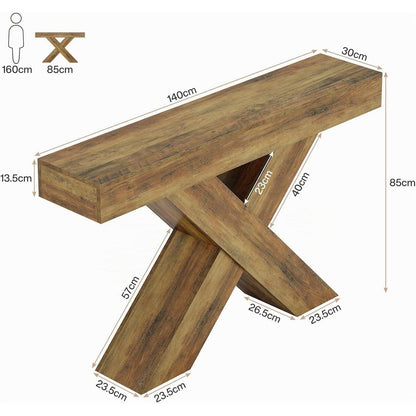 Schmaler Konsolentisch 140cm – Industrie Flurtisch mit X-Design