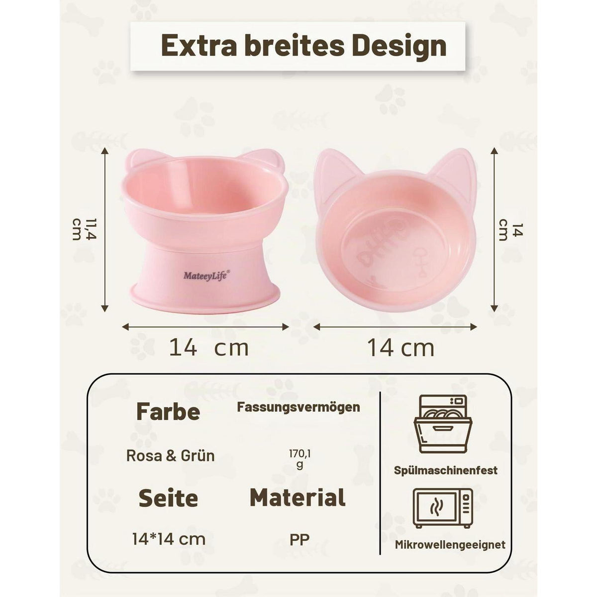 Erhöhter Katzennapf Set 2er-Pack PinkGreen