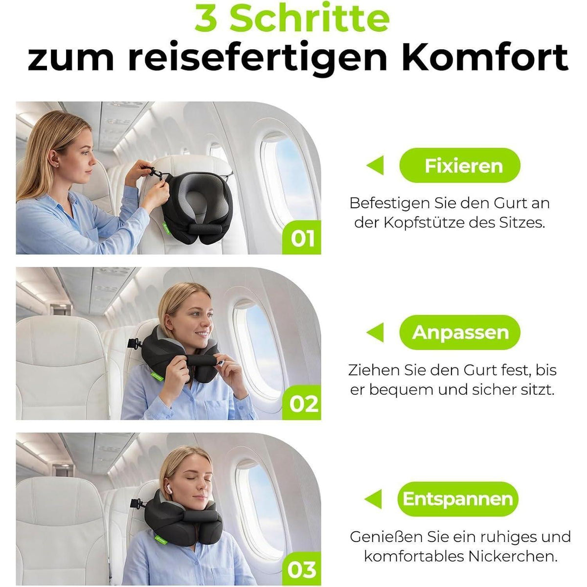 Reisekissen mit Kinnstütze – Ergonomische Nackenstütze für Flugzeug & Auto