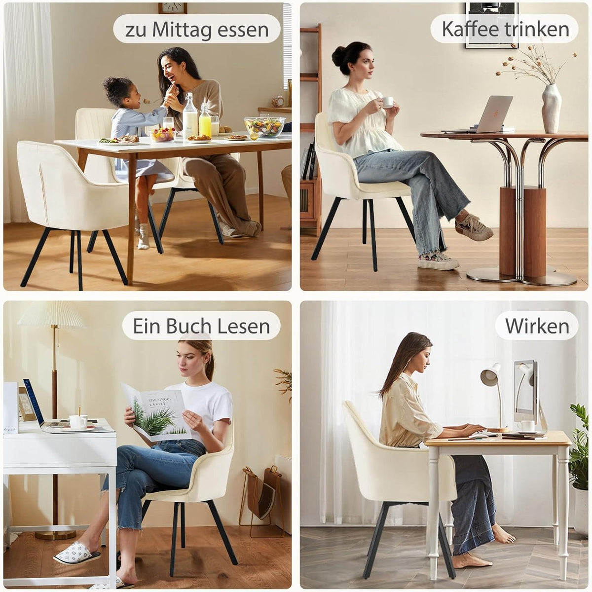 Drehbarer Esszimmerstuhl mit Armlehne & Samtbezug - 2er Set Beige