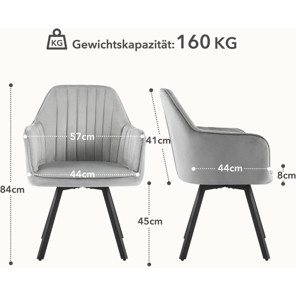 Drehbarer Esszimmerstuhl Set, Samt, Hellgrau, 4er Set