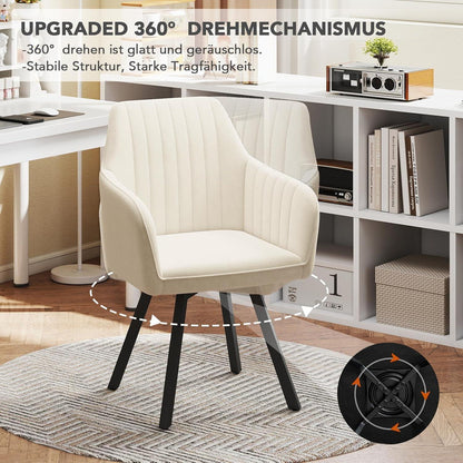 Drehbarer Esszimmerstuhl mit Armlehne & Samtbezug – 4er Set Beige
