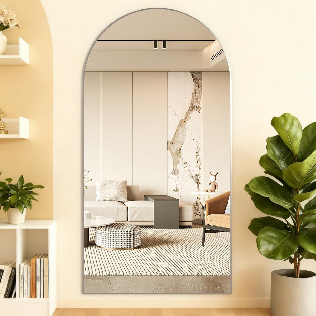 Gewölbter Standspiegel Voll Länge – 198x96 cm, Silber