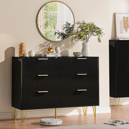 Kommode 6 Schubladen Schwarz | Modernes Schlafzimmer Möbel mit Marmoroptik