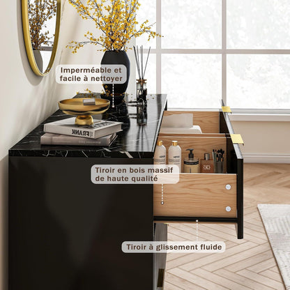 Kommode 6 Schubladen Schwarz | Modernes Schlafzimmer Möbel mit Marmoroptik