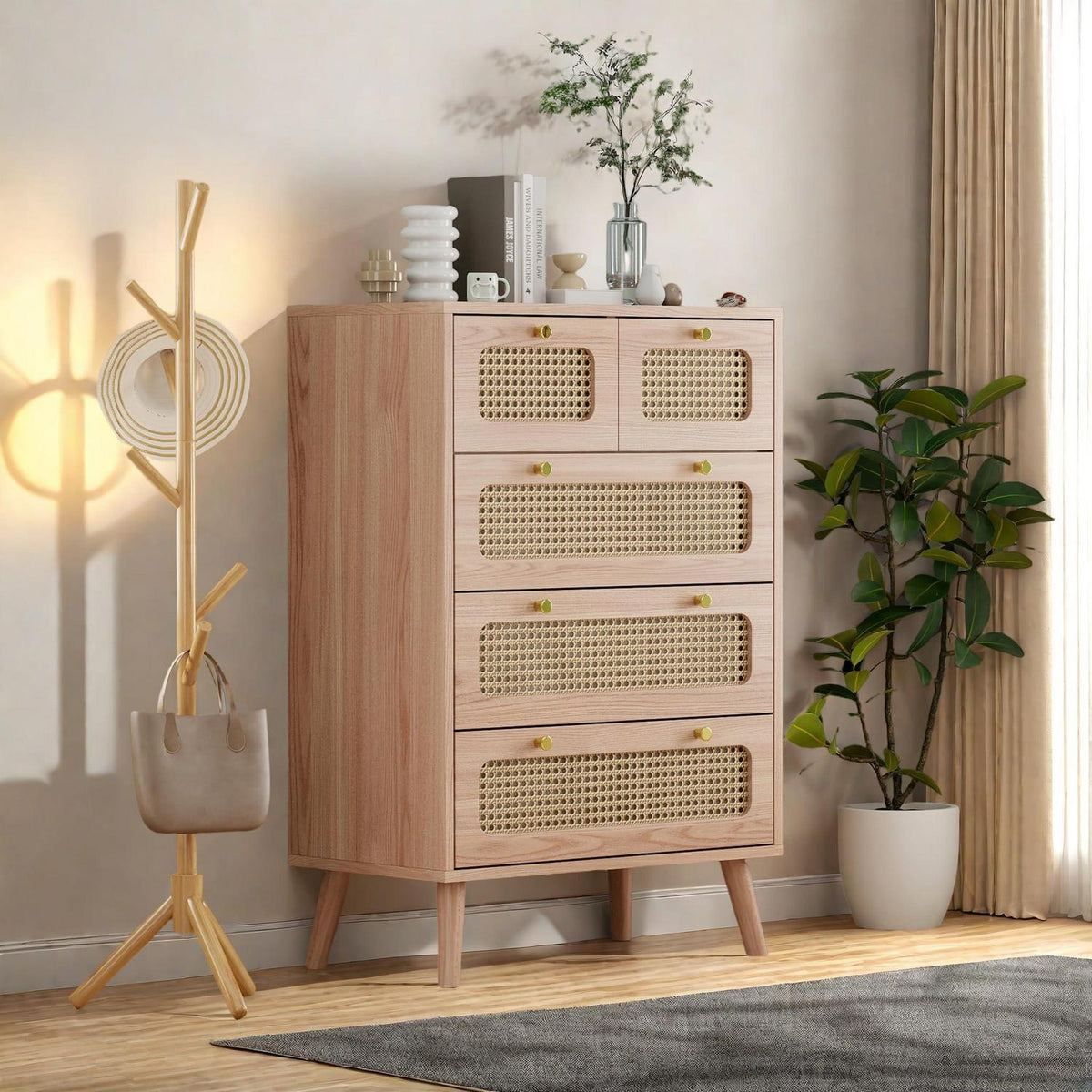 Rattan Schubladenschrank mit Kippschutz – Kommode für Schlafzimmer & Co.