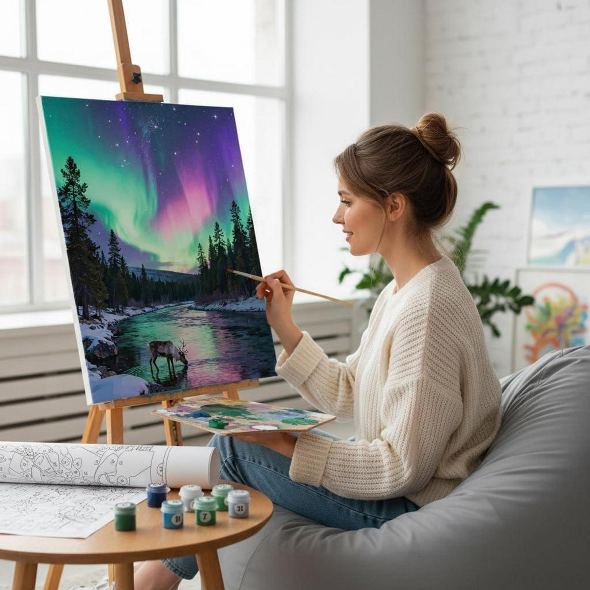 Malen nach Zahlen Landschaft Nordlicht 40x50cm DIY Set