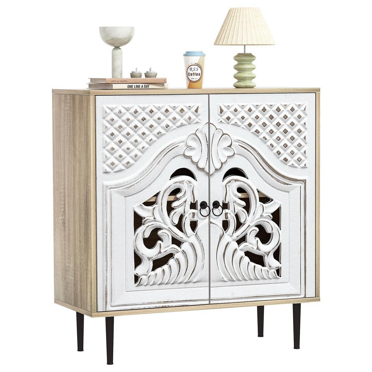 Graues Sideboard Holz mit Verstellbarem Regal – Landhausstil Schrank