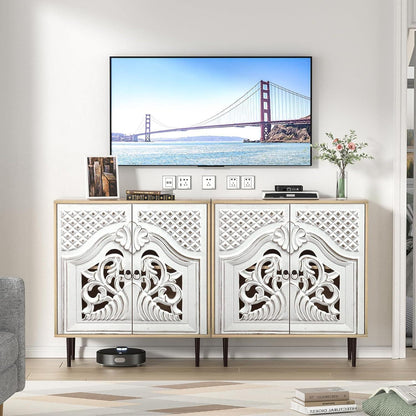 Graues Sideboard Holz mit Verstellbarem Regal – Landhausstil Schrank