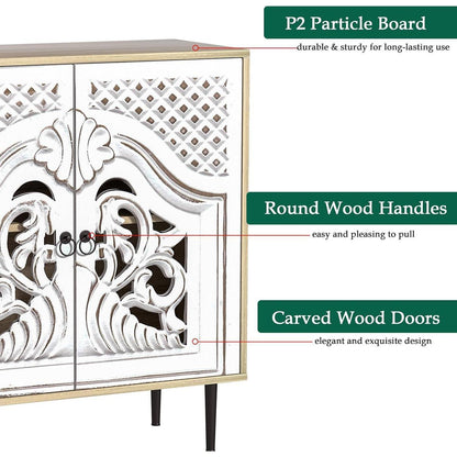 Graues Sideboard Holz mit Verstellbarem Regal – Landhausstil Schrank