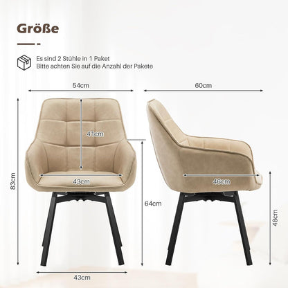 Drehbare Esszimmerstühle Set 4 – Beige mit Armlehnen in Lederoptik