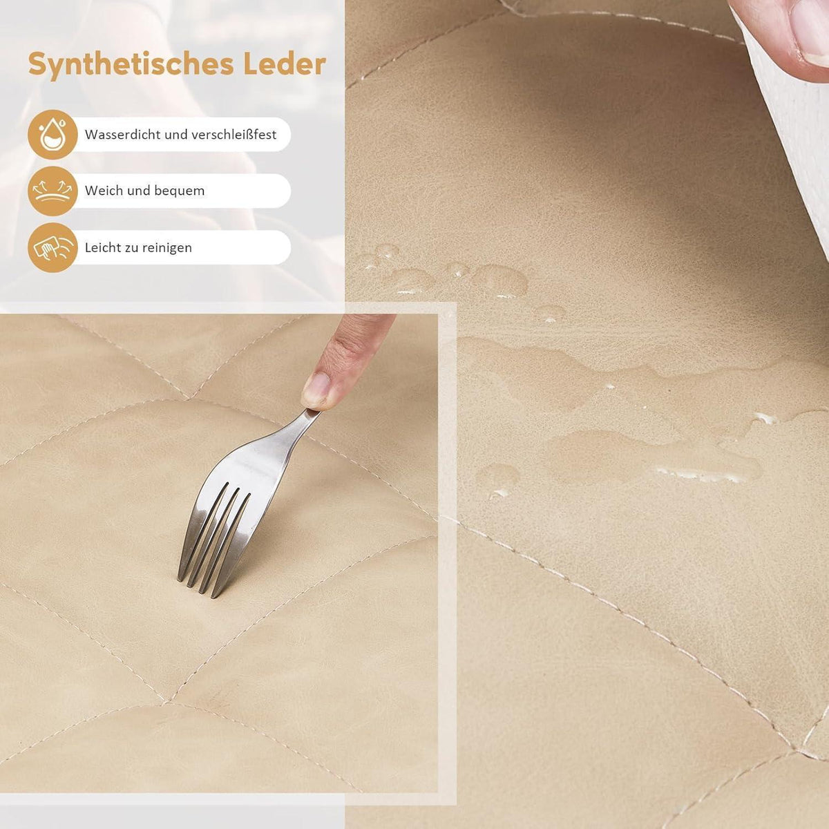 Drehbare Esszimmerstühle Set 4 – Beige mit Armlehnen in Lederoptik