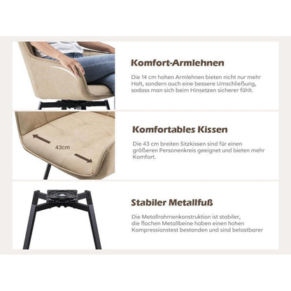 Drehbare Esszimmerstühle Set 4 – Beige mit Armlehnen in Lederoptik