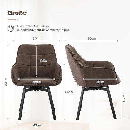 Drehbare Esszimmerstühle 6er Set Braun in Lederoptik