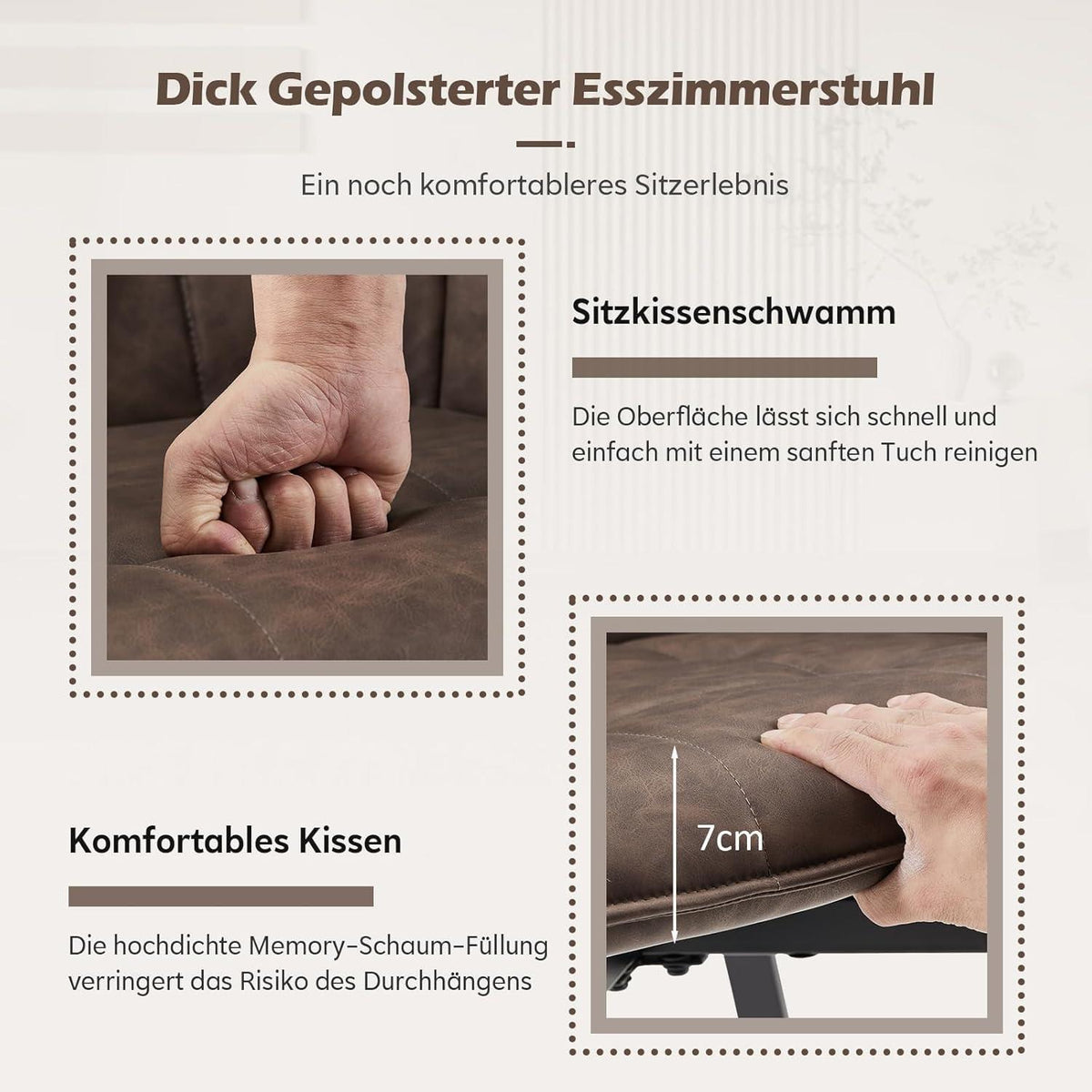 Drehbare Esszimmerstühle 6er Set Braun in Lederoptik