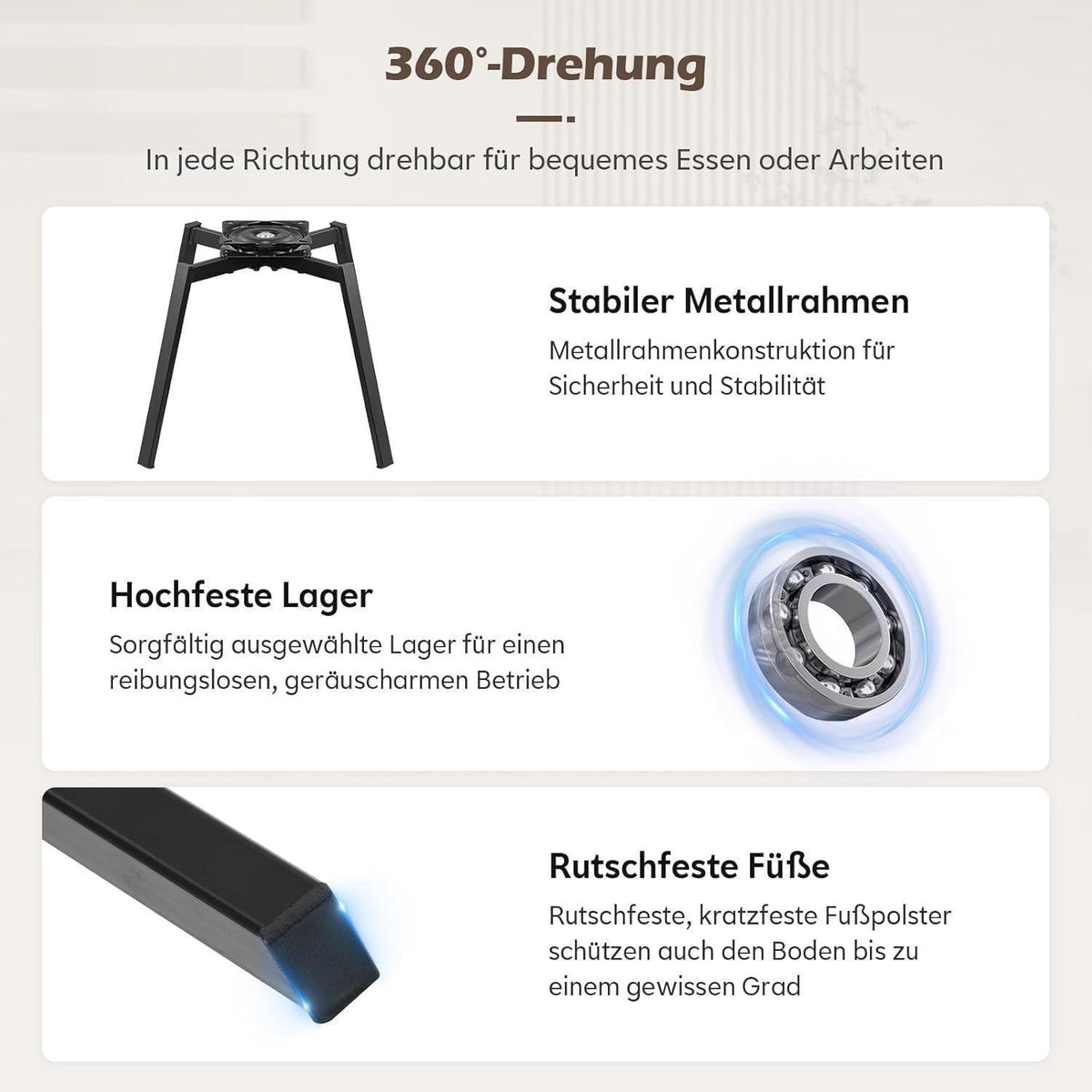 Drehbare Esszimmerstühle 6er Set Braun in Lederoptik