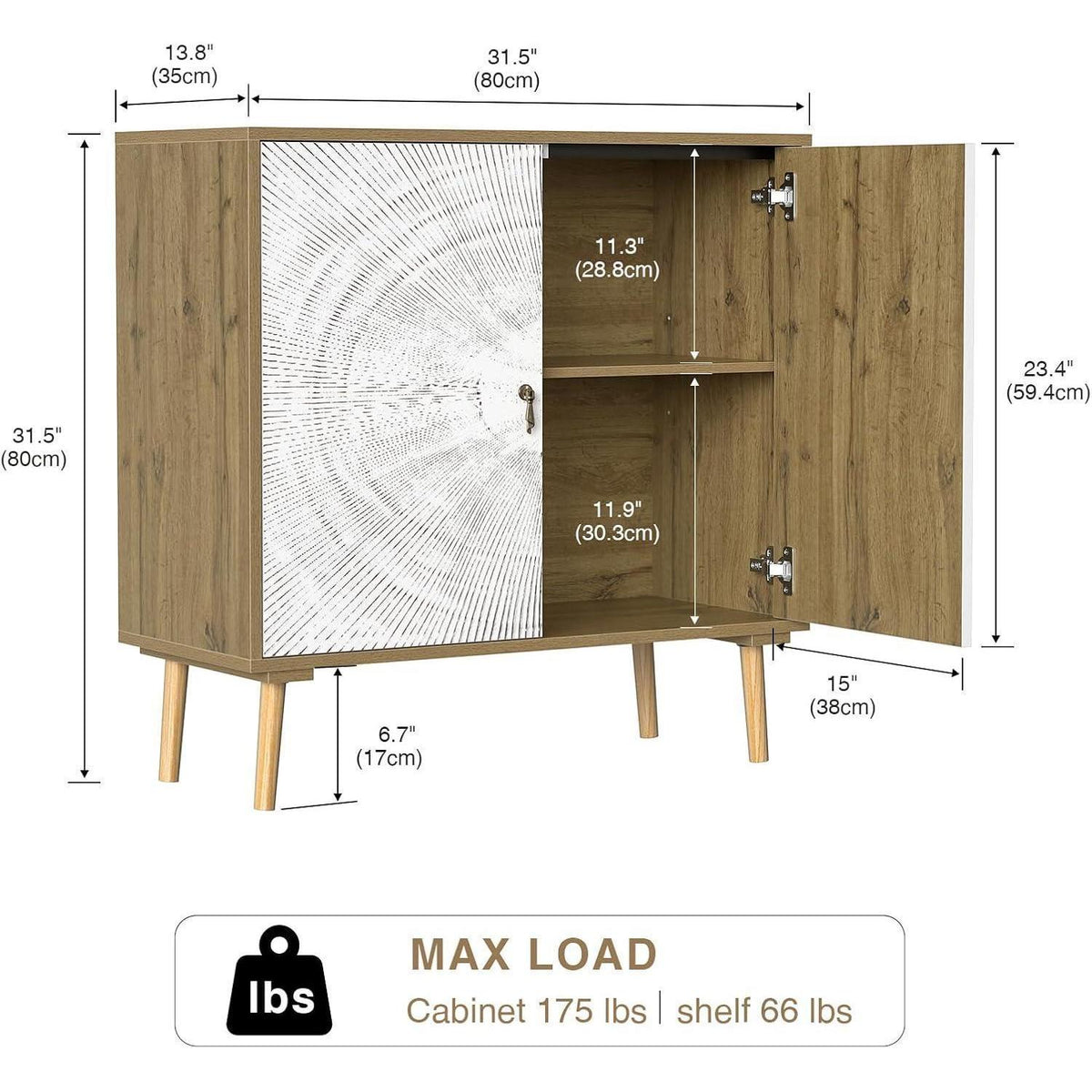 Vintage Sideboard mit Verstellbarem Regal & Massivholzbeinen