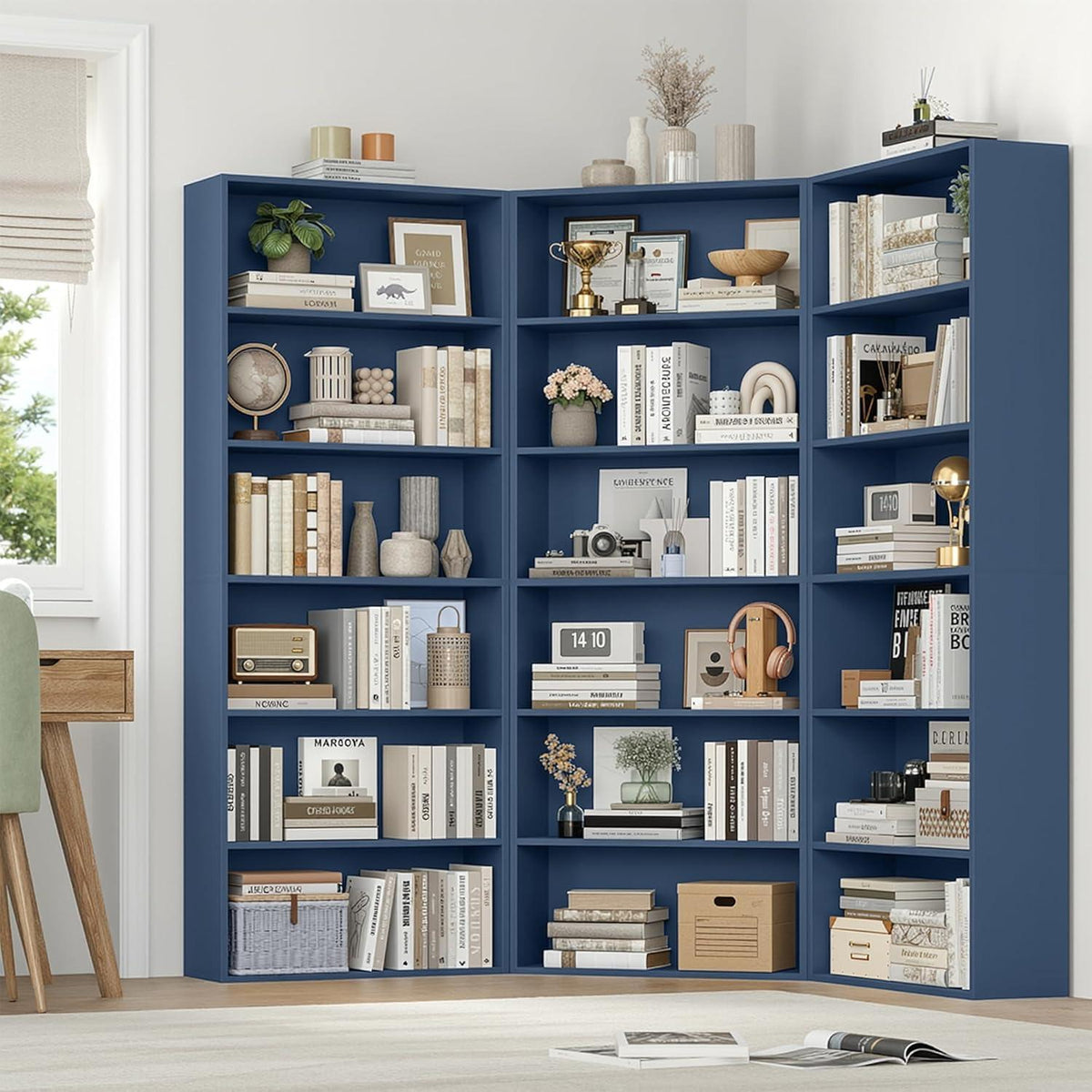 Holzregal mit 6 Fächern – Bücherregal blau 180cm
