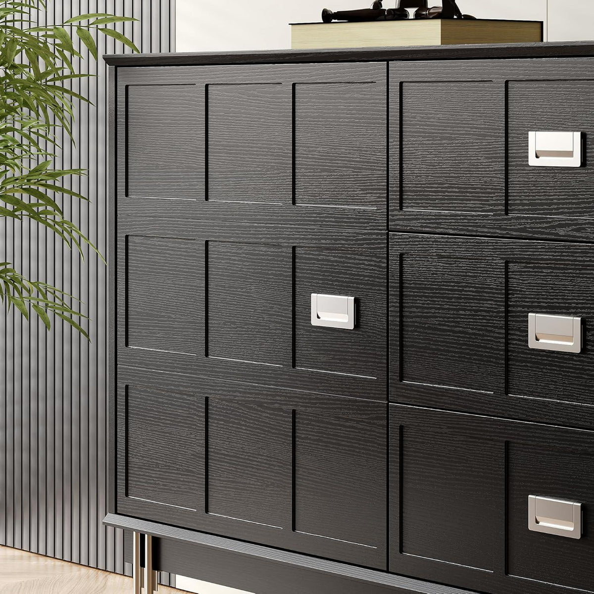 Schwarzes Sideboard mit 3 Schubladen & 2 Türen – 160cm