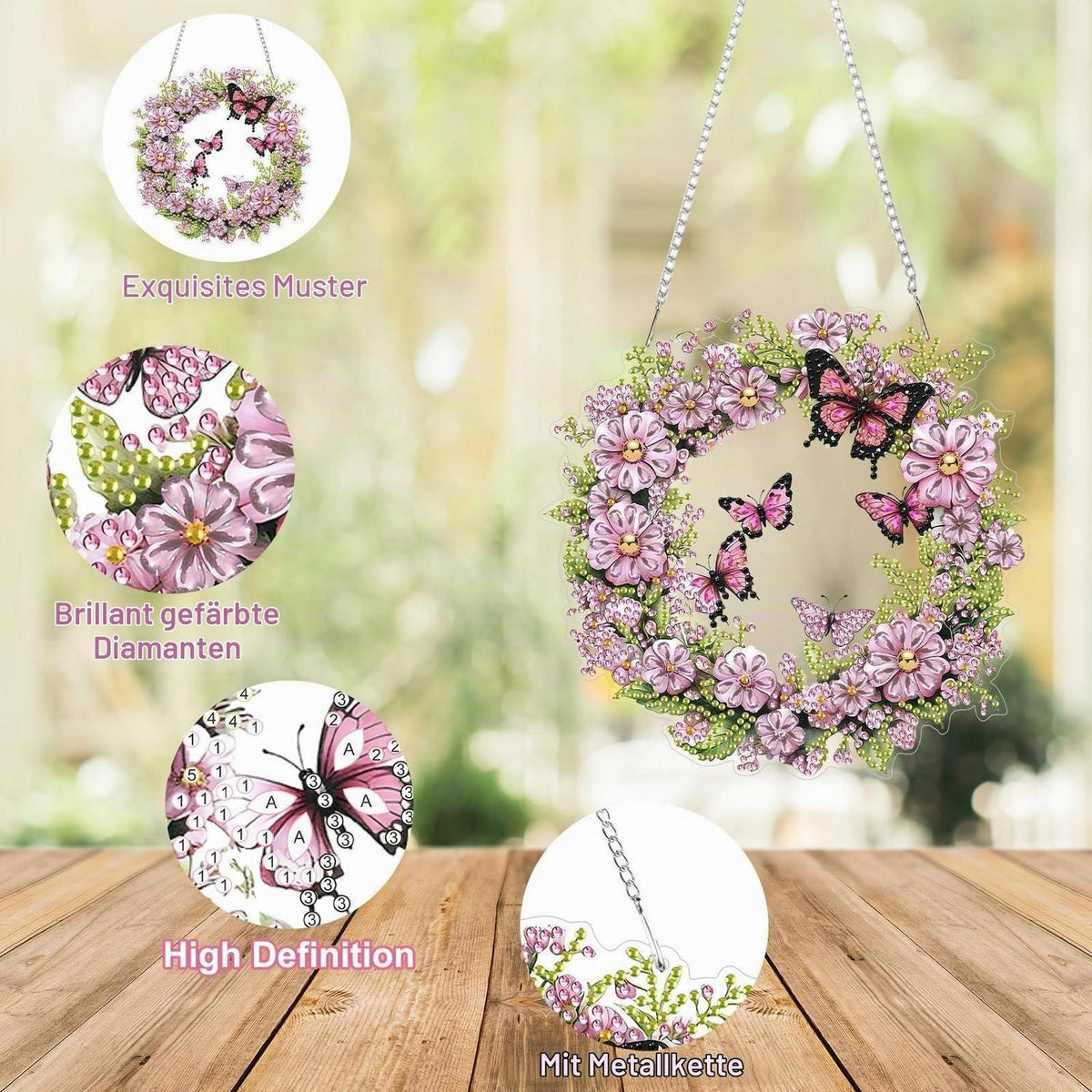5D Diamantmalerei Blumenkranz Anhänger für Fenster & Garten