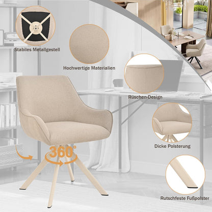 Drehbarer Esszimmerstuhl Set 4er – Beige Polsterstuhl mit Armlehne