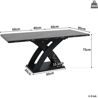 Ausziehbarer Esstisch Schwarz-Weiß Muster, 120-160x80 cm