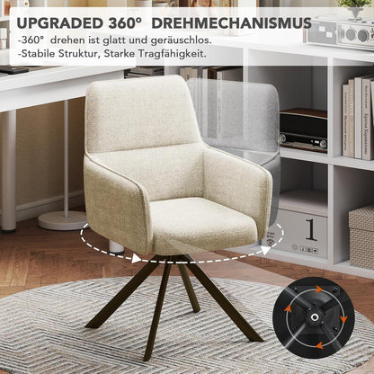 Drehbarer Esszimmerstuhl Set 6x mit Armlehne & Chenille Bezug