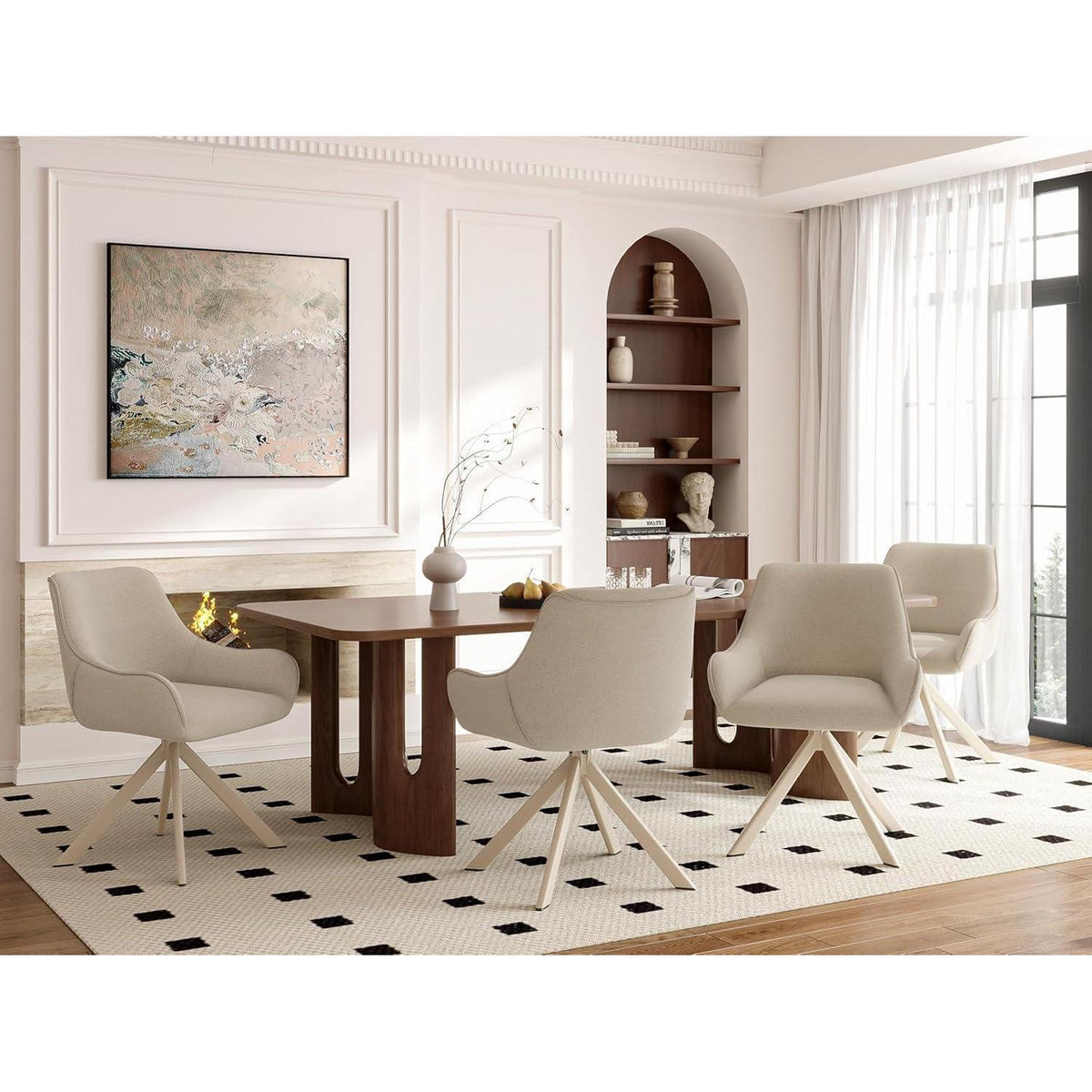 Drehbarer Esszimmerstuhl Set 6er – Beige, Modern & Komfortabel