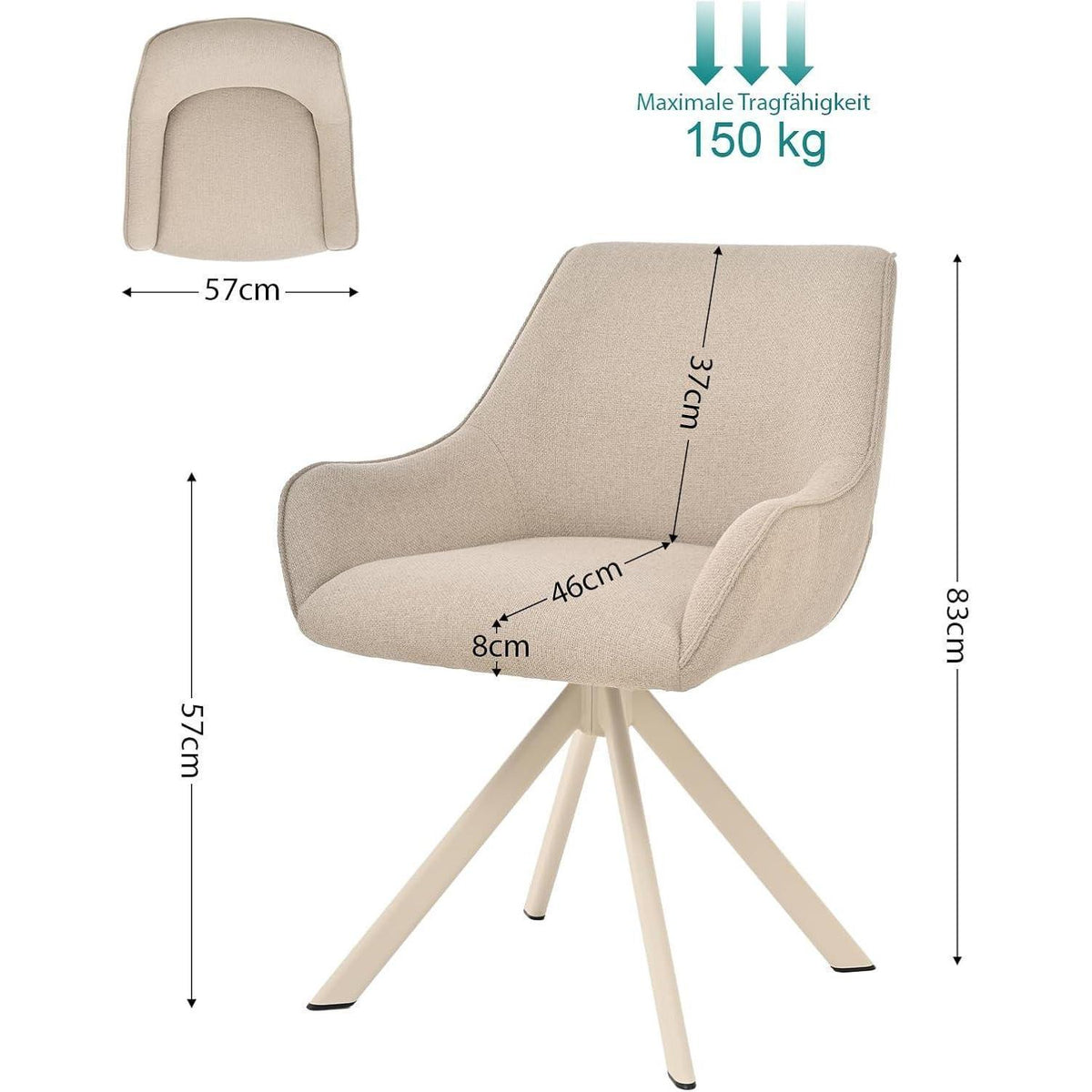 Drehbarer Esszimmerstuhl Set 6er – Beige, Modern & Komfortabel