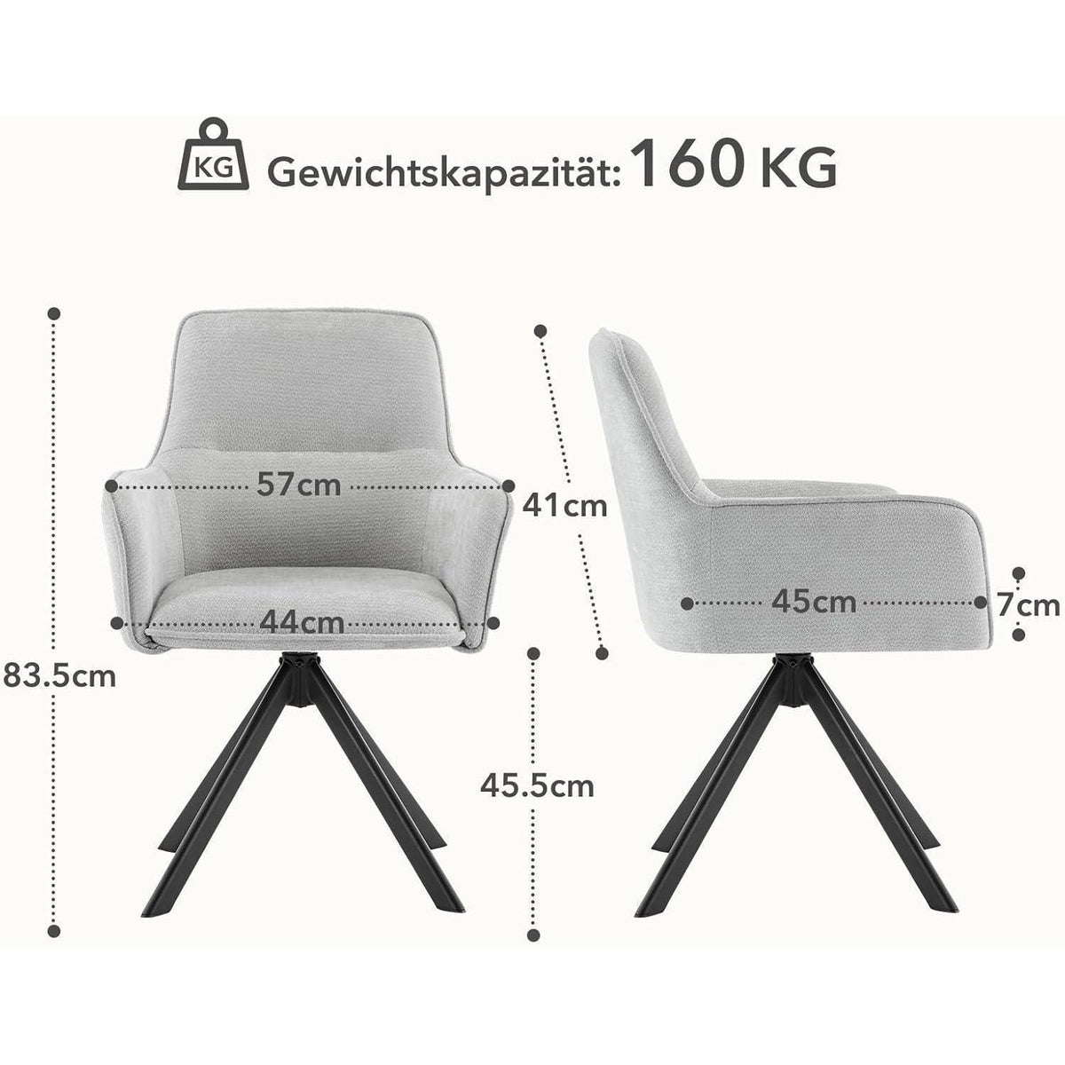 Drehbarer Esszimmerstuhl mit Armlehne & Chenillebezug - Set 4 Stück
