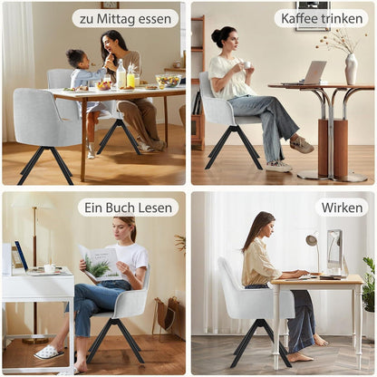 Drehbarer Esszimmerstuhl mit Armlehne & Chenillebezug - Set 4 Stück