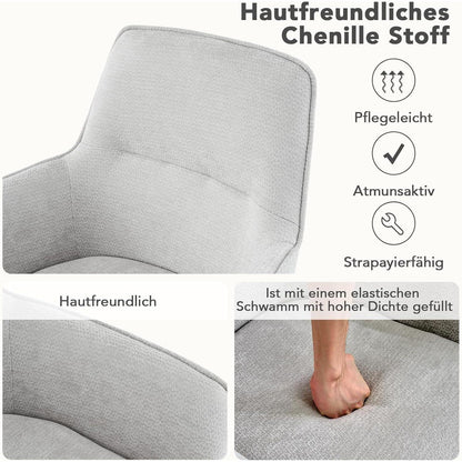 Drehbarer Esszimmerstuhl mit Armlehne & Chenillebezug - Set 4 Stück