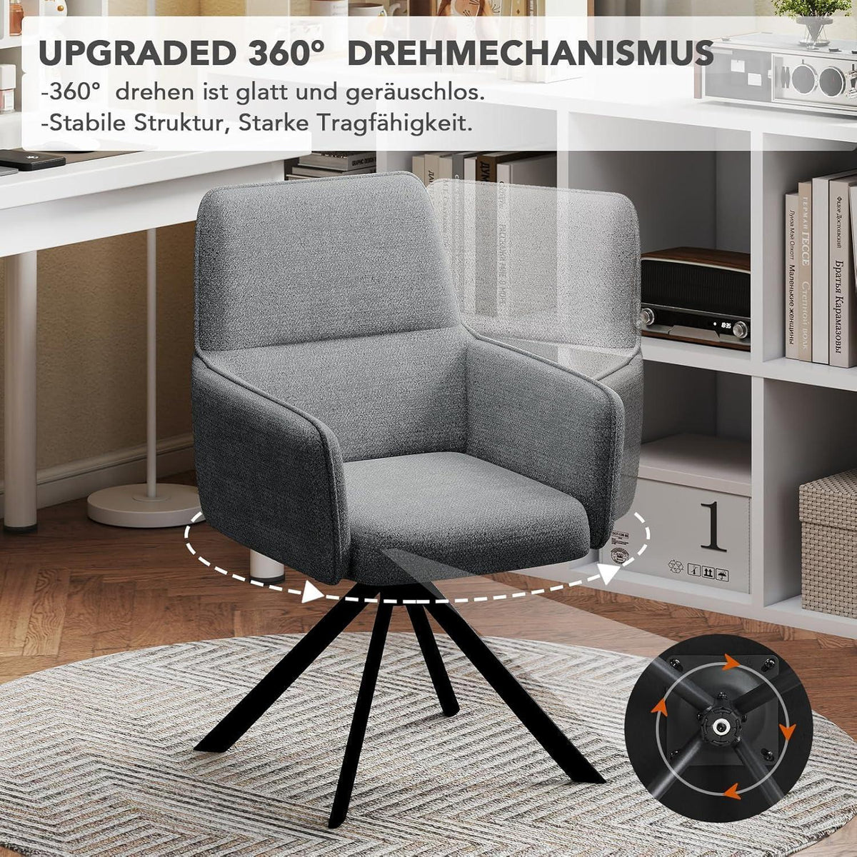 Drehbarer Esszimmerstuhl Set, Dunkelgrau, Chenille & Metall